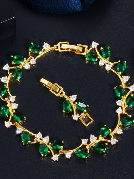 Golden green Copper Cubic Zirconia Leaf Luxury Bracelet
