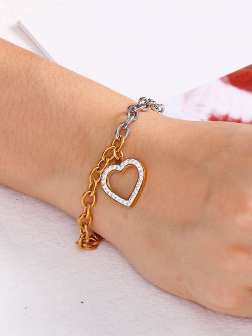 KAKALEN Stainless Steel White Rhinestone Hollow Heart Minimalist  Chain  Bracelet 1