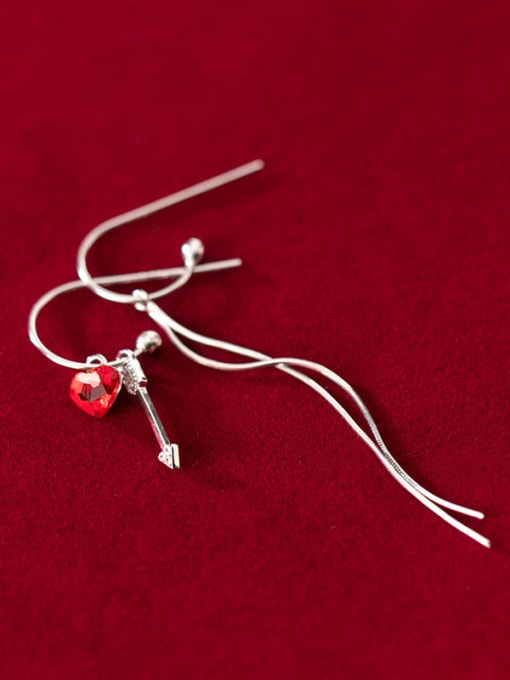 Rosh 925 Sterling Silver With Minimalist Heart  SimpleTassel Threader Earrings