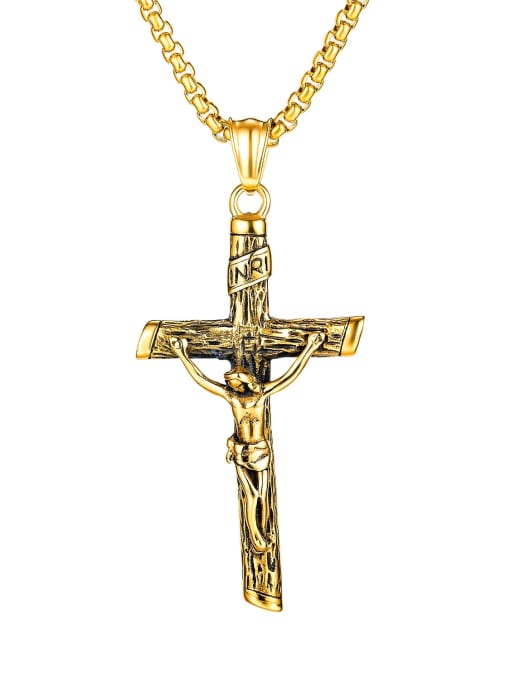 GX1668 Gold Pendant + Chain 3mm*55cm Stainless steel Cross Hip Hop Regligious Necklace
