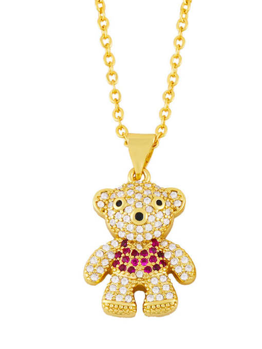 A Brass Cubic Zirconia Icon Cute Bear Pendant Necklace