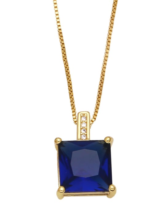 Dark blue Brass Cubic Zirconia Square Minimalist Necklace