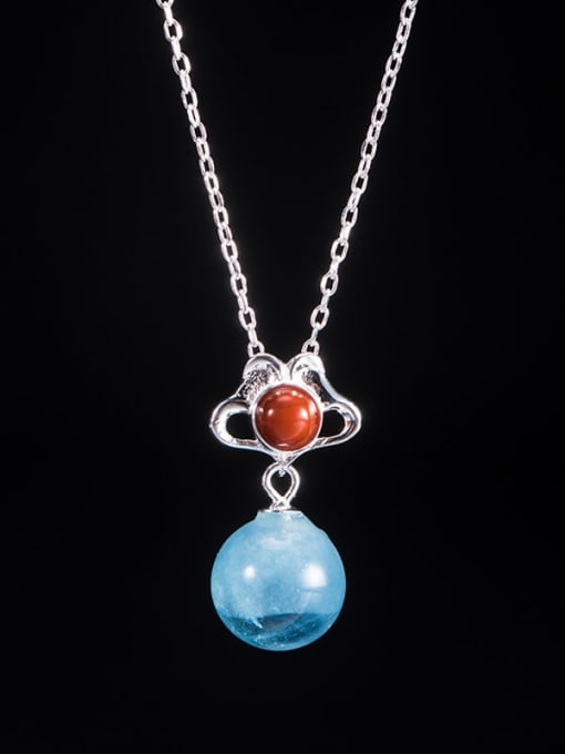 Blue crystal necklace 925 Sterling Silver Natural Stone Irregular Vintage Necklace