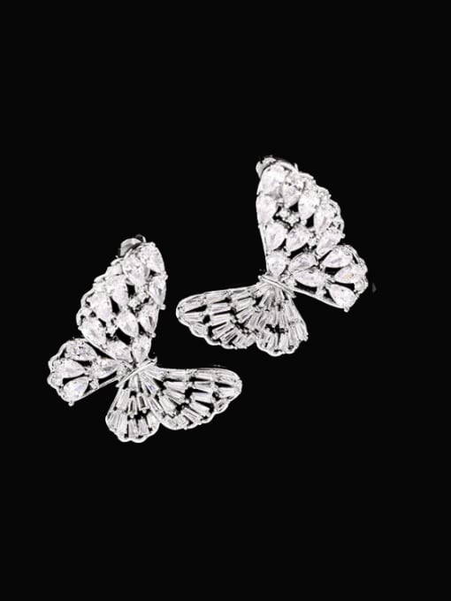 steel white zirconium Brass Cubic Zirconia Butterfly Statement Stud Earring