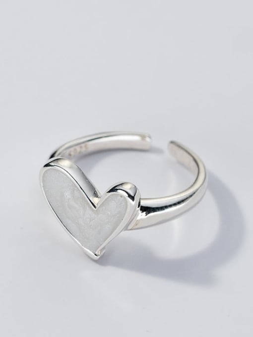 White Gel (Silver) 925 Sterling Silver Enamel Heart Minimalist Band Ring