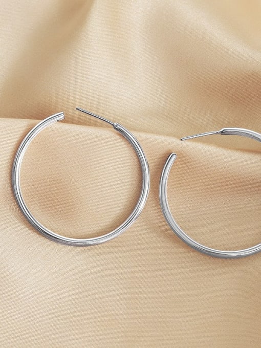 ES1944 35MM 【 Platinum 】 925 Sterling Silver Geometric Minimalist Hoop Earring