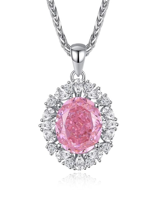 FDDZ 025 Pink 925 Sterling Silver High Carbon Diamond Geometric Luxury Necklace