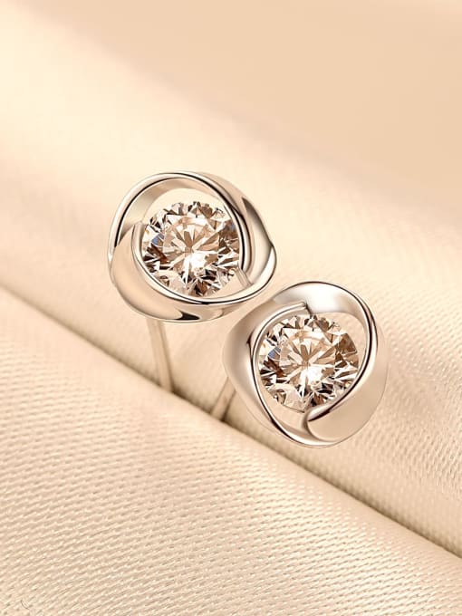 CCUI 925 Sterling Silver Cubic Zirconia White Round Minimalist Stud Earring 2