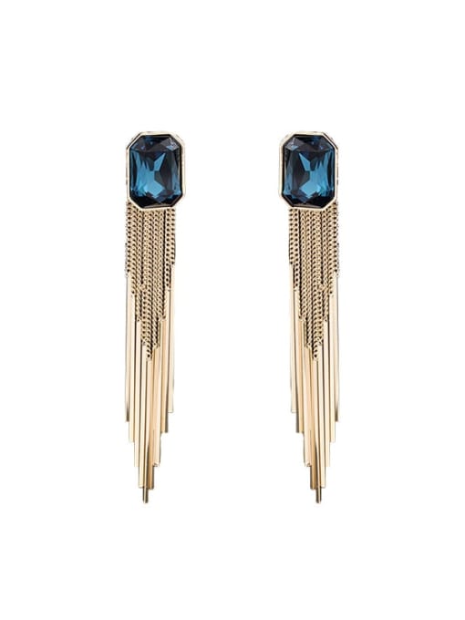 Gold Blue Brass Imitation crystal Geometric  Tassel Vintage Drop Earring
