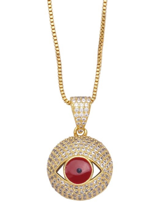 red Brass Cubic Zirconia Evil Eye Vintage Necklace