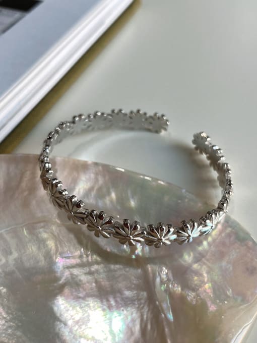 Boomer Cat 925 Sterling Silver Smooth Flower Vintage Cuff Bangle 3