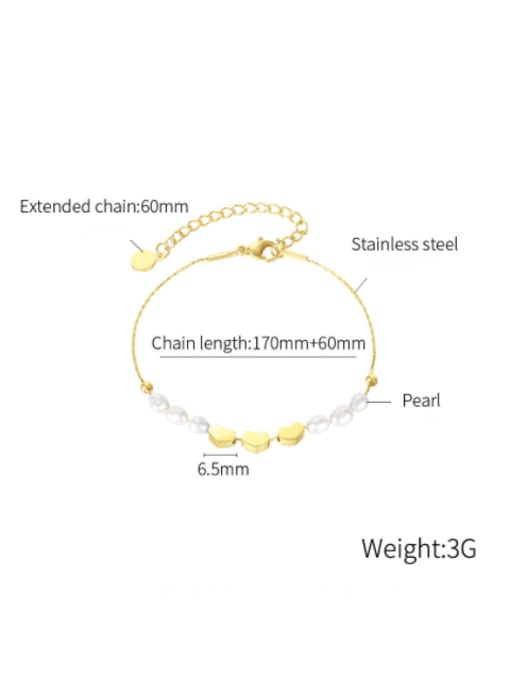 Open Sky Titanium Steel Imitation Pearl Heart Minimalist Link Bracelet 3