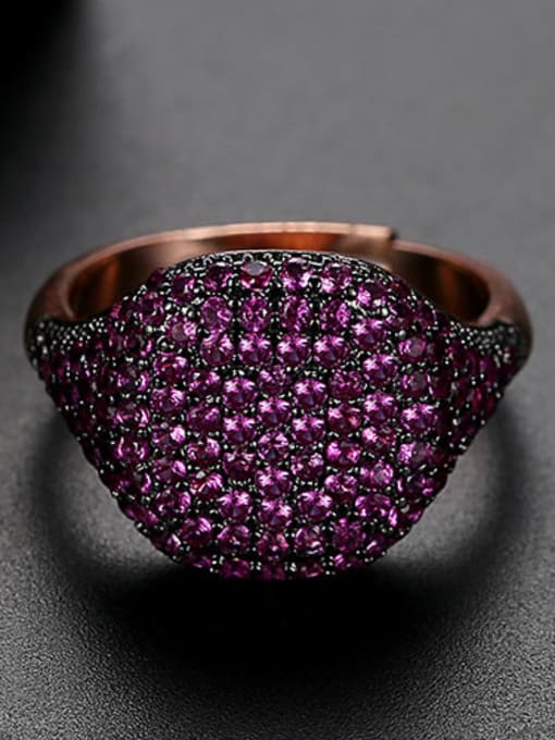 Red Copper Rhinestone Full Diamond Geometric Minimalist Free Size Band Ring