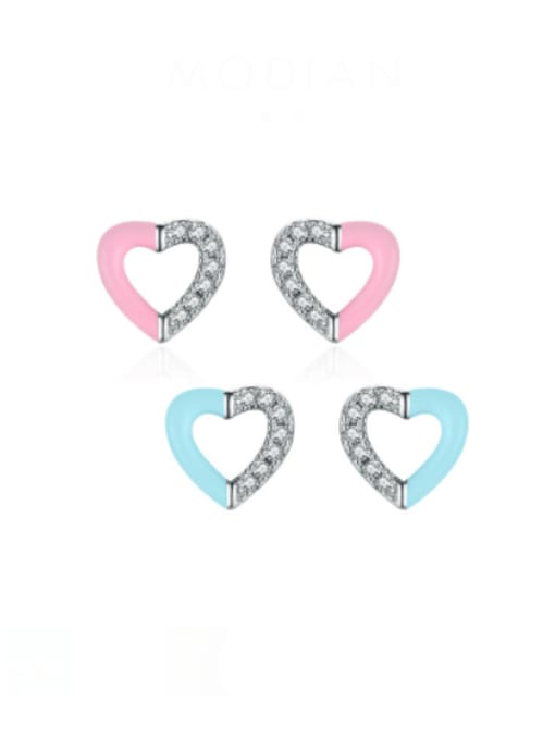 MODN 925 Sterling Silver Enamel Heart Minimalist Stud Earring 0
