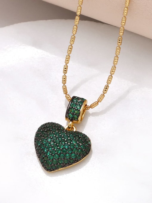 green Brass Cubic Zirconia Heart Trend Necklace