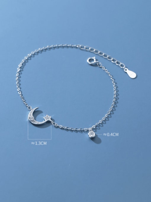 Rosh 925 Sterling Silver Cubic Zirconia Moon Minimalist Link Bracelet 2