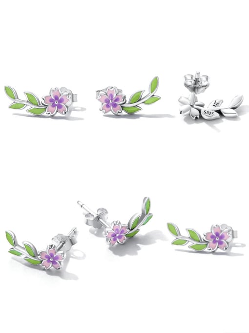 Jare 925 Sterling Silver Enamel Flower Cute Stud Earring 3