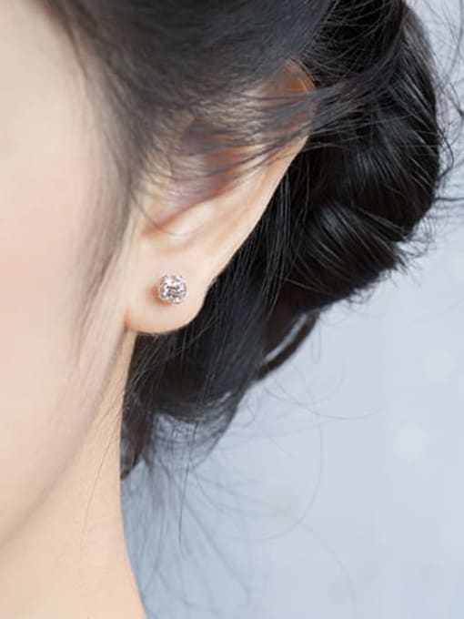 Rosh 925 Sterling Silver Cubic Zirconia Round Minimalist Stud Earring 2