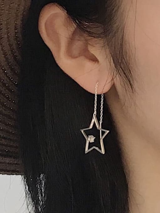 XBOX 925 Sterling Silver Rhinestone Tassel Minimalist  Geometric star asymmetric Drop Earring 1