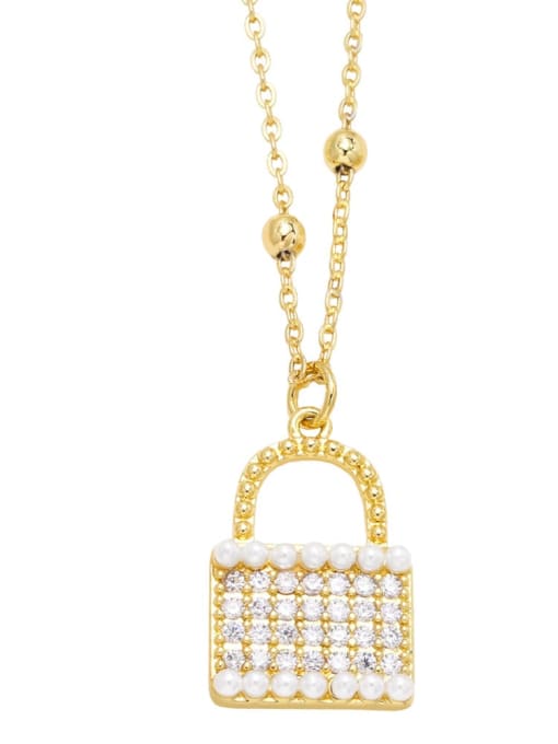 B Brass Imitation Pearl Crown Vintage Necklace