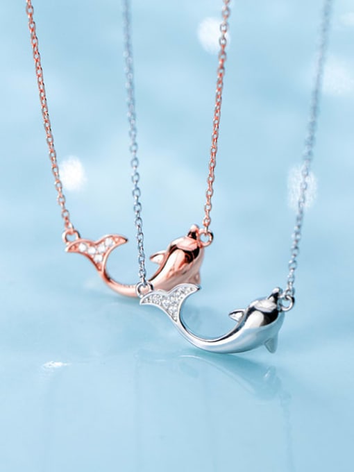 Rosh 925 Sterling Silver Fashion cute diamond dolphin Necklace 0