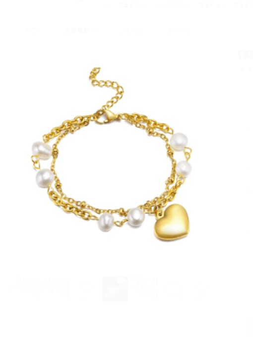 CONG Titanium Steel Imitation Pearl Heart Vintage Strand Bracelet