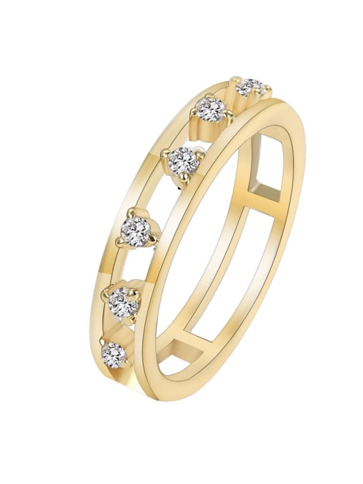 Gold hollow out zircon ring Brass Cubic Zirconia Geometric Minimalist Stackable Ring
