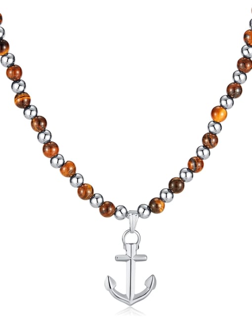 GX2404 Steel Necklace Stainless steel Tiger Eye Anchor Vintage Bead Chain Necklace