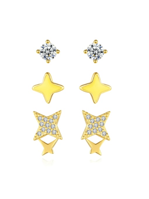 14K gold plated 925 Sterling Silver Cubic Zirconia Star Minimalist Stud Earring