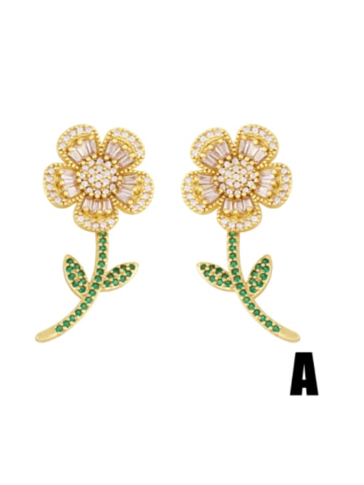 A Brass Cubic Zirconia Flower Cute Stud Earring