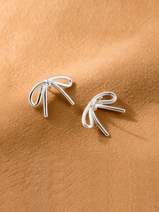 silver 925 Sterling Silver Bowknot Minimalist Stud Earring
