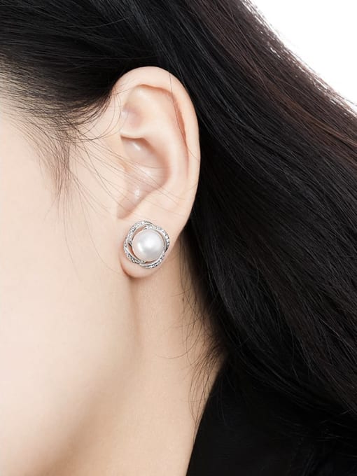 DAKA 925 Sterling Silver Imitation Pearl Flower Minimalist Stud Earring 1