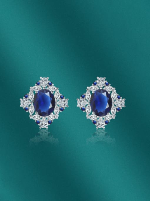 Royal Blue Brass Cubic Zirconia Flower Luxury Cluster Earring
