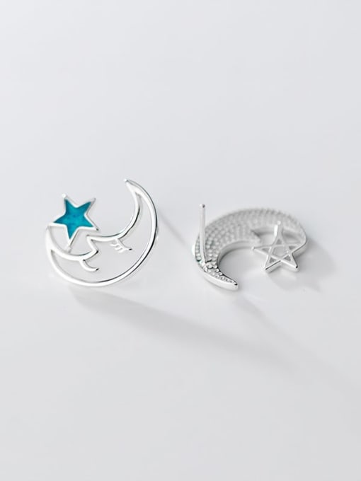 Rosh 925 Sterling Silver With  Minimalist Hollow Moon Star Stud Earrings 2