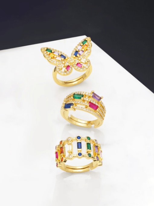 CC Brass Cubic Zirconia Rainbow Minimalist Butterfly Stackable Ring 0
