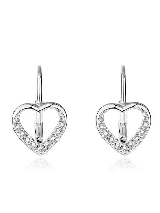 YJEH 268 (Platinum) 925 Sterling Silver Cubic Zirconia Heart Minimalist Huggie Earring
