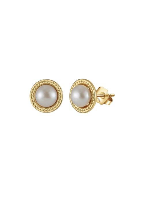 Bread beads: 6.5mm weigh 2.14g 925 Sterling Silver Imitation Pearl Geometric Vintage Stud Earring