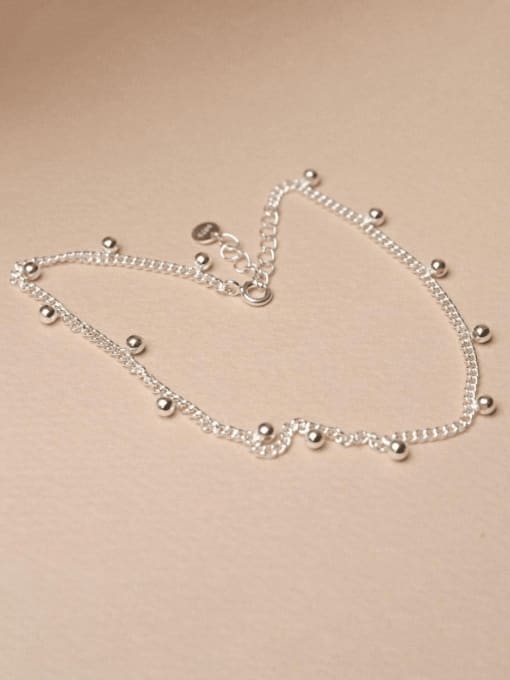 Boomer Cat 925 Sterling Silver Minimalist  Inter  Bead Chain Anklet 0