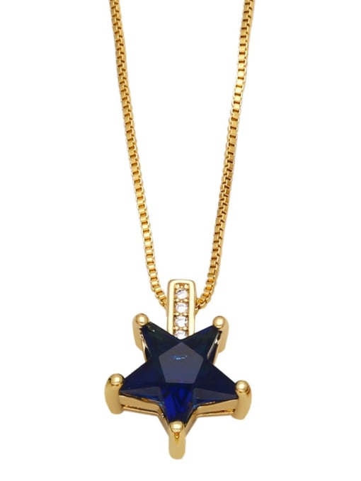 Dark blue Brass Cubic Zirconia Pentagram Minimalist Necklace