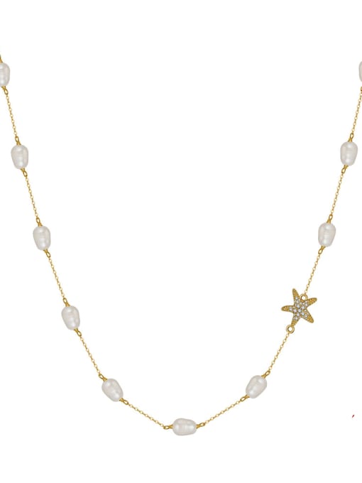 14K gold, weighing  6.71g 925 Sterling Silver Imitation Pearl Star Dainty Necklace