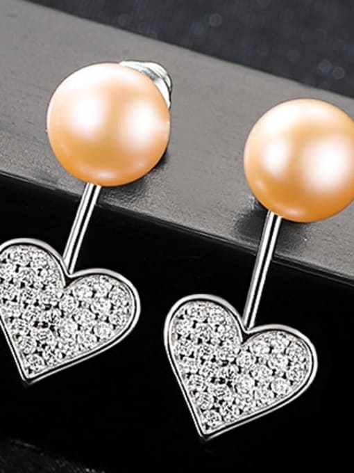 Pink 1D16 925 Sterling Silver Classic Freshwater Pearl Heart  Drop Earring