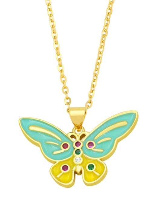 D (green and yellow) Brass Rhinestone Enamel Butterfly Minimalist Necklace