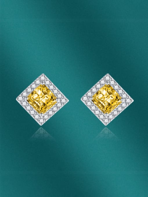 Yellow diamond Brass Cubic Zirconia Multi Color Square Minimalist Stud Earring
