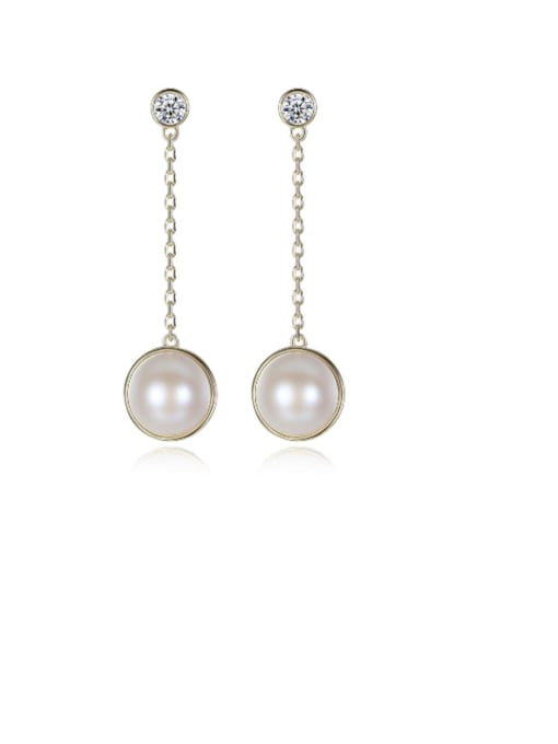 CCUI 925 Sterling Silver Freshwater Pearl White Ball Trend Threader Earring 0