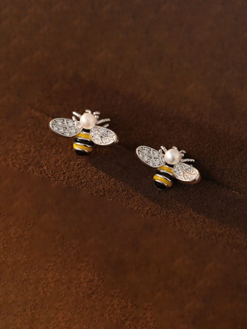 ES1313  Platinum 925 Sterling Silver Cubic Zirconia Bee Cute Stud Earring