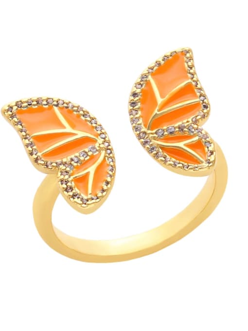 F (Orange) Brass Enamel Cubic Zirconia Butterfly Hip Hop Band Ring