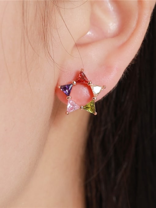 DUDU Brass Cubic Zirconia Multi Color Geometric Minimalist Stud Earring 1