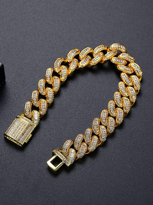 B2019092515 18K Brass Cubic Zirconia Geometric Luxury Link Bracelet