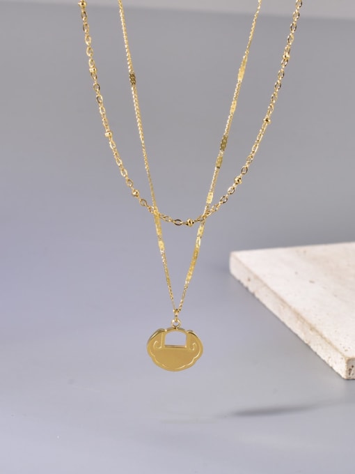 18K gold double-layer Titanium Steel Locket Minimalist Multi Strand Necklace