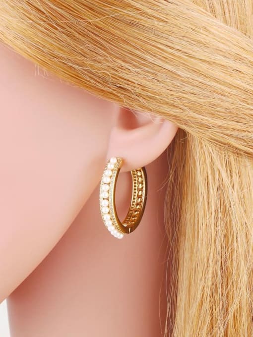 CC Brass Imitation Pearl Geometric Vintage Hoop Earring 1